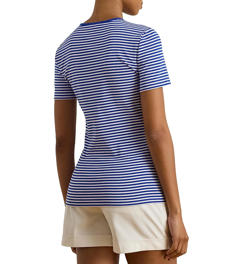 Lauren Ralph Lauren Crew Neck Short Sleeve Cotton Knit Stripe Tee