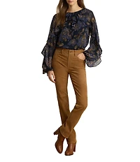 Lauren Ralph Lauren Crinkle Georgette Floral Print Split Round Neck Long Sleeve Blouse