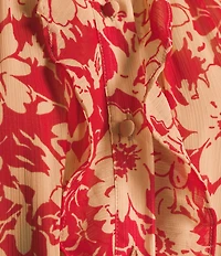 Lauren Ralph Lauren Crinkle Georgette Floral Print Split V-Neck 3/4 Sleeve Fit-And-Flare Tiered Dress