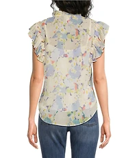 Lauren Ralph Lauren Crinkle Georgette Print Band Collar Short Sleeve Shirt