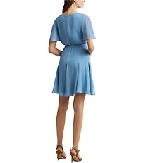 Lauren Ralph Lauren Crinkle Georgette Surplice Neck Flutter Sleeve Tie Waist Dress