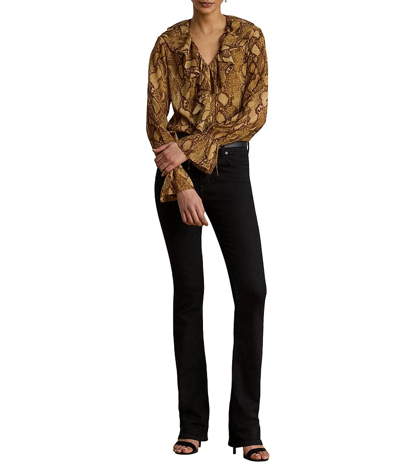 Lauren Ralph Lauren Crinkle Georgette V-Neck Long Sleeve Blouse