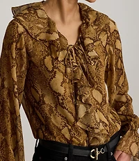 Lauren Ralph Lauren Crinkle Georgette V-Neck Long Sleeve Blouse