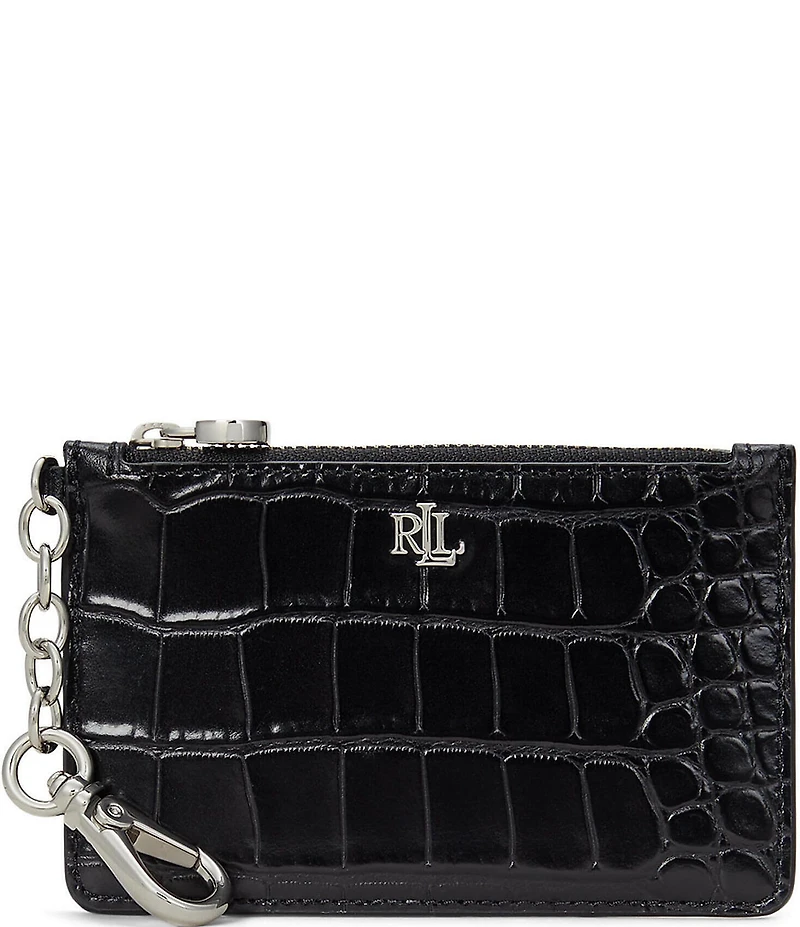 Lauren Ralph Lauren Crocodile Embossed Leather Zip Card Case