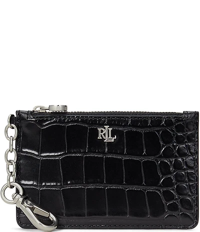 Lauren Ralph Lauren Crocodile Embossed Leather Zip Card Case