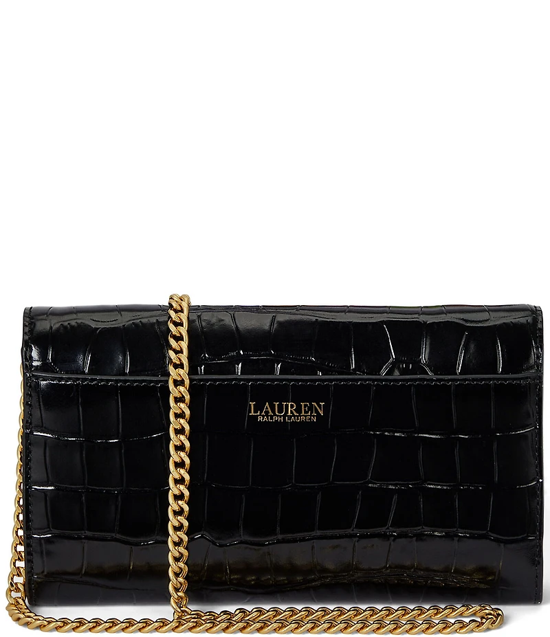 Lauren Ralph Lauren Adair II Medium Crocodile Embossed Chain Crossbody Bag