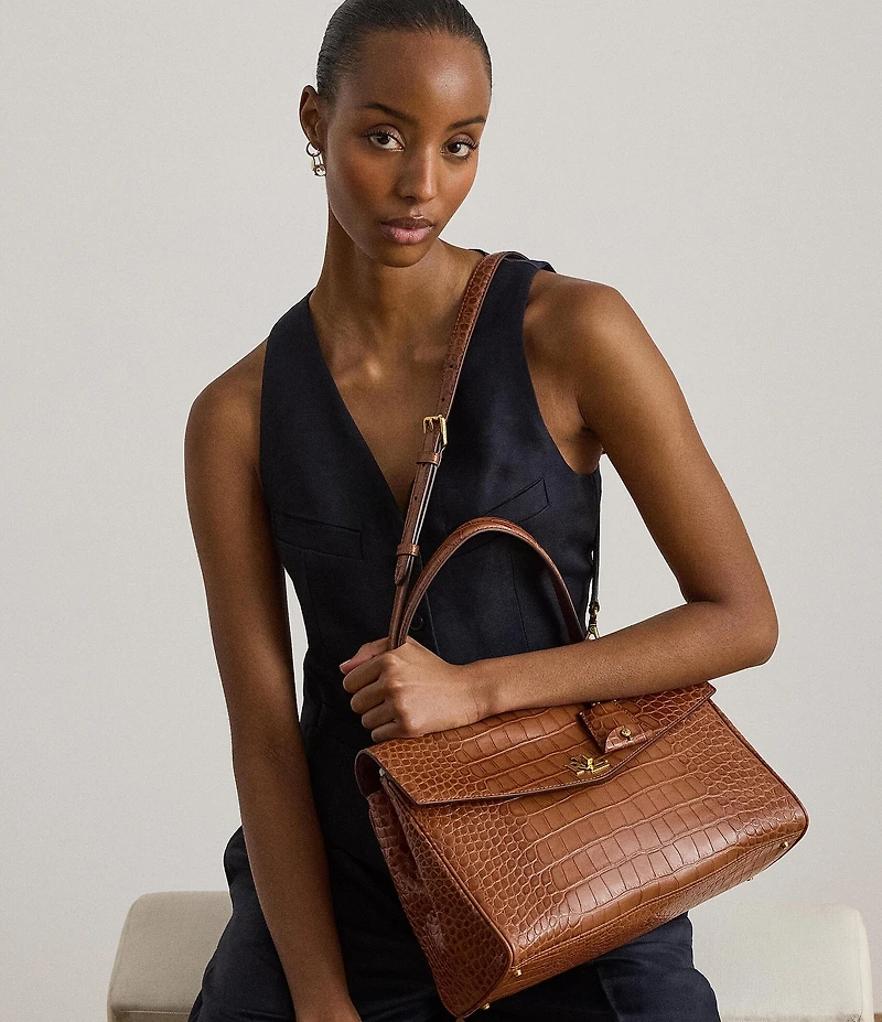 Lauren Ralph Lauren Croc-Embossed Medium Farrah Soft Satchel Bag