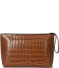 Lauren Ralph Lauren Crocodile Embossed Leather Large Wristlet Pouch