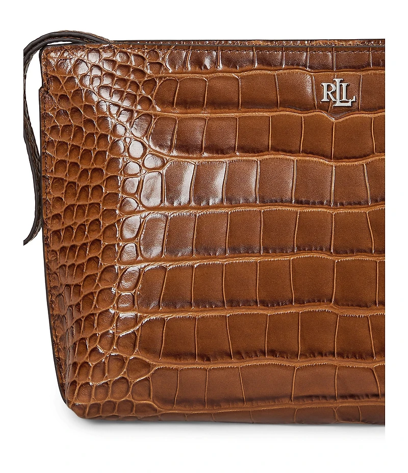 Lauren Ralph Lauren Crocodile Embossed Leather Large Wristlet Pouch