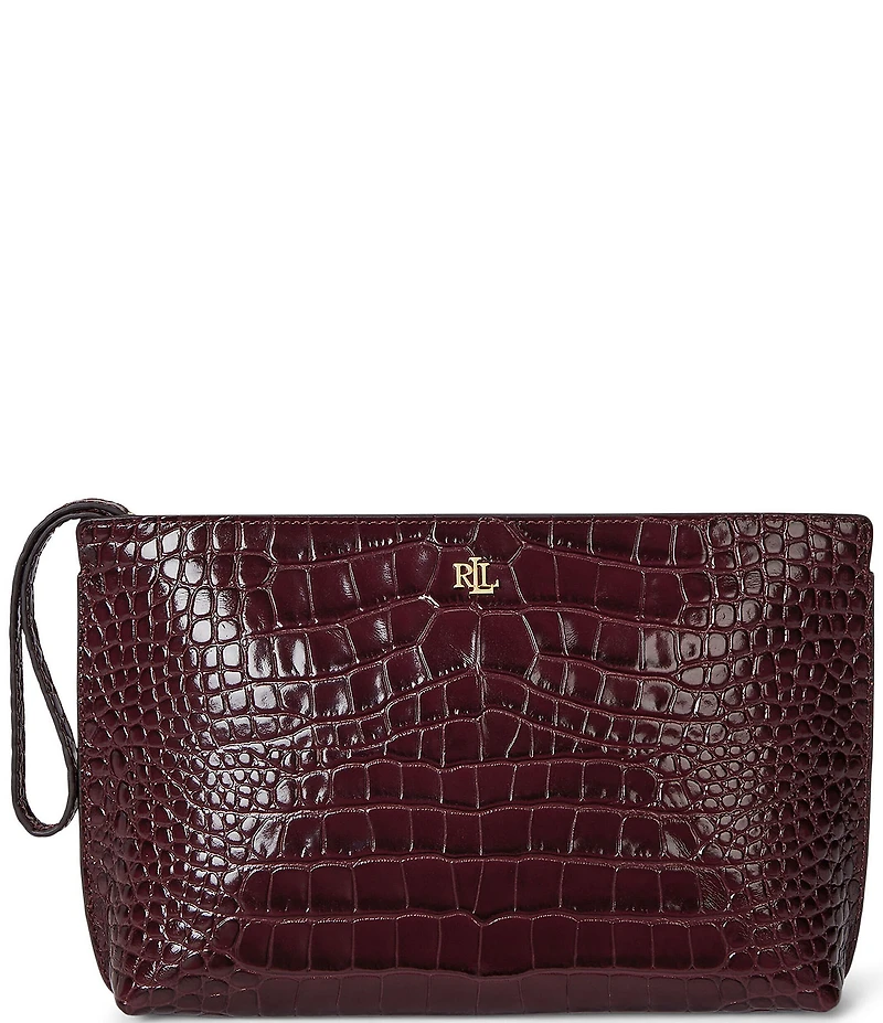 Lauren Ralph Lauren Crocodile Embossed Leather Large Wristlet Pouch