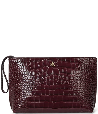 Lauren Ralph Lauren Crocodile Embossed Leather Large Wristlet Pouch