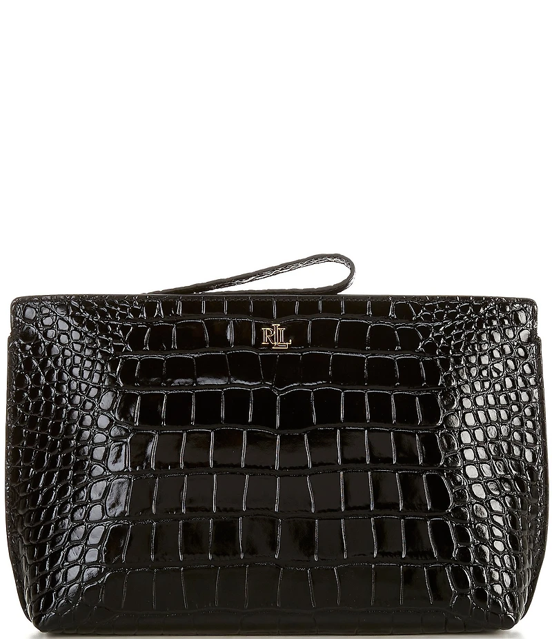 Lauren Ralph Lauren Crocodile Embossed Leather Large Wristlet Pouch