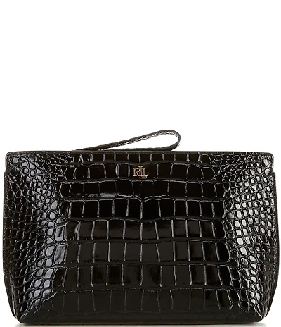 Lauren Ralph Lauren Crocodile Embossed Leather Large Wristlet Pouch