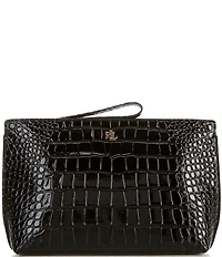 Lauren Ralph Lauren Crocodile Embossed Leather Large Wristlet Pouch