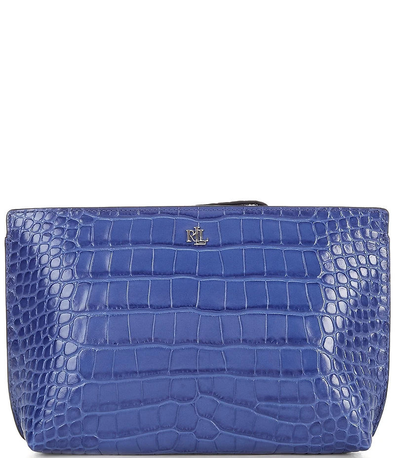 Lauren Ralph Lauren Crocodile Embossed Leather Large Wristlet Pouch