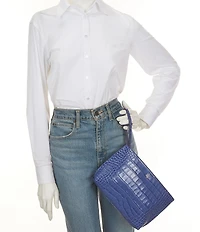 Lauren Ralph Lauren Crocodile Embossed Leather Large Wristlet Pouch