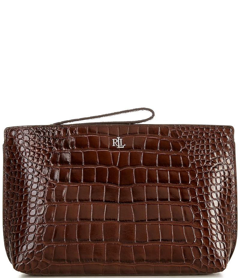 Lauren Ralph Lauren Crocodile Embossed Leather Large Wristlet Pouch