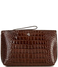 Lauren Ralph Lauren Crocodile Embossed Leather Large Wristlet Pouch