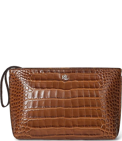 Lauren Ralph Lauren Crocodile-Embossed Leather Large Wristlet