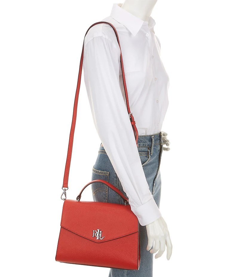 Lauren Ralph Lauren Farrah Large Crosshatch Leather Satchel Bag