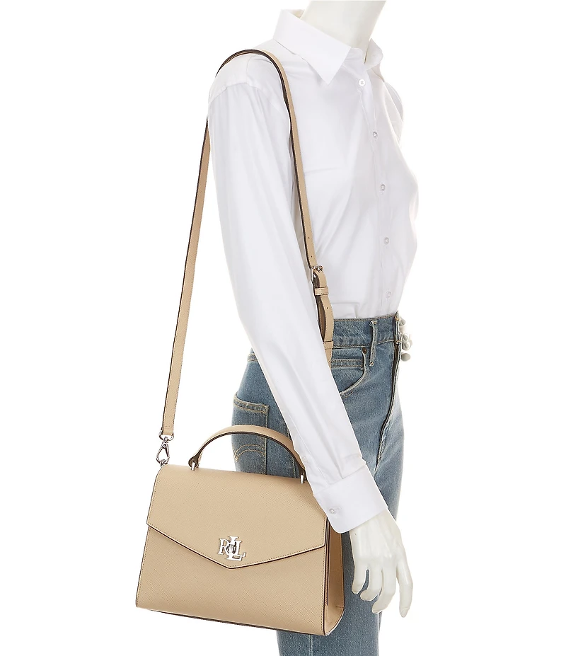 Lauren Ralph Lauren Farrah Large Crosshatch Leather Satchel Bag