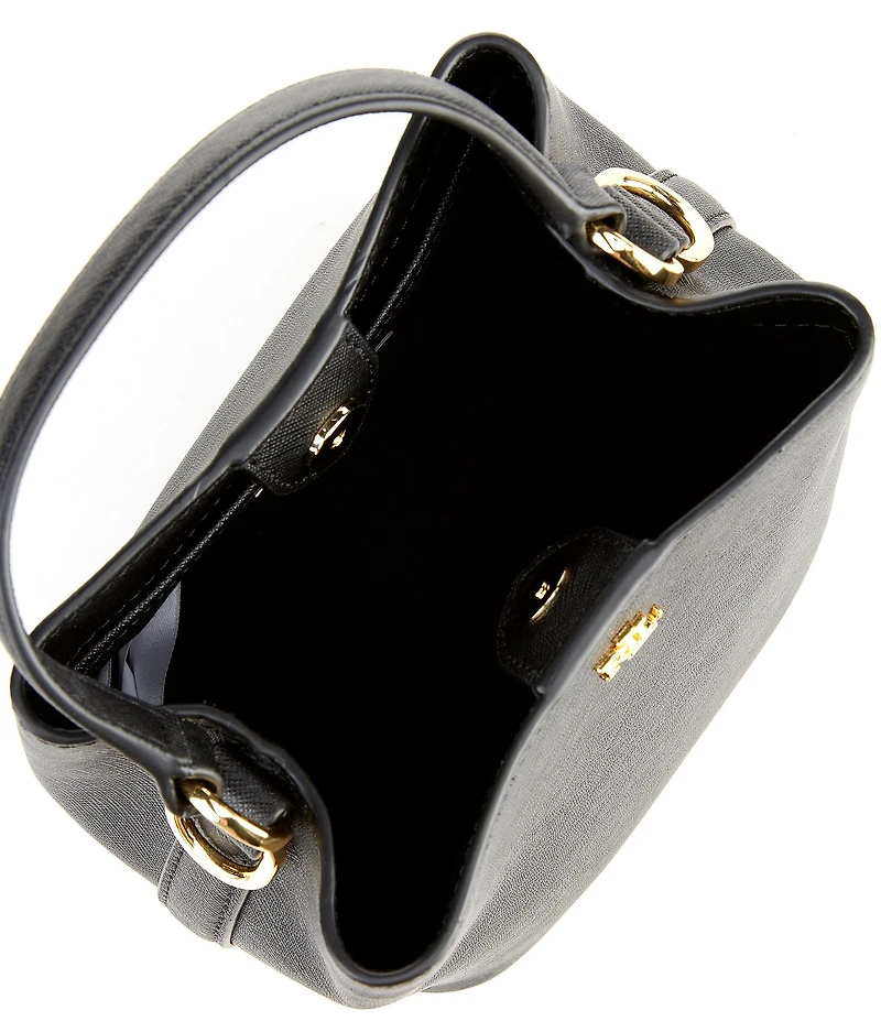 Lauren Ralph Lauren Reese Crosshatch Leather Small Bucket Bag