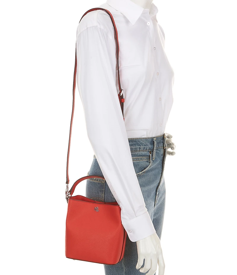 Lauren Ralph Lauren Reese Crosshatch Leather Small Bucket Bag