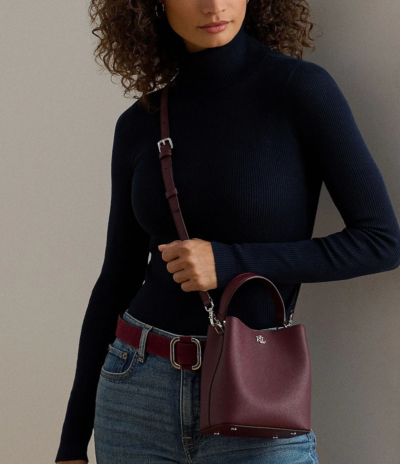 Lauren Ralph Lauren Reese Crosshatch Leather Small Bucket Bag