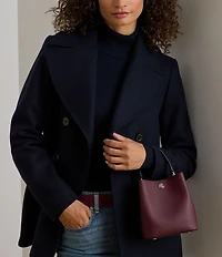 Lauren Ralph Lauren Reese Crosshatch Leather Small Bucket Bag