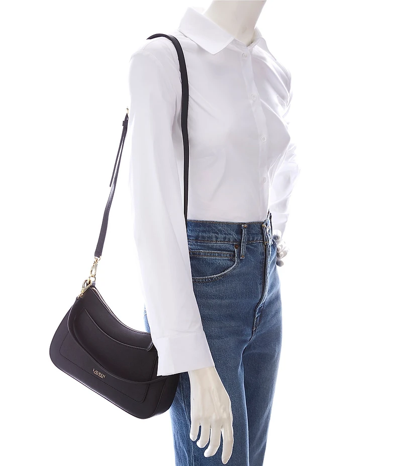Lauren Ralph Lauren Danni 26 Medium Crosshatch Leather Shoulder Bag