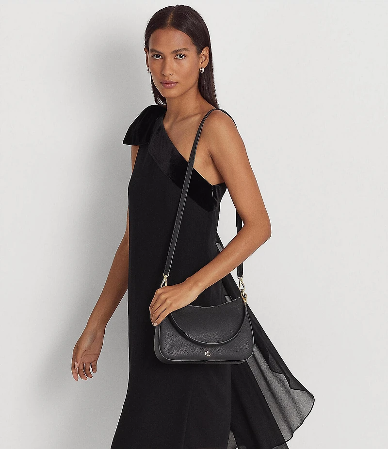 Lauren Ralph Lauren Danni 26 Medium Crosshatch Leather Shoulder Bag