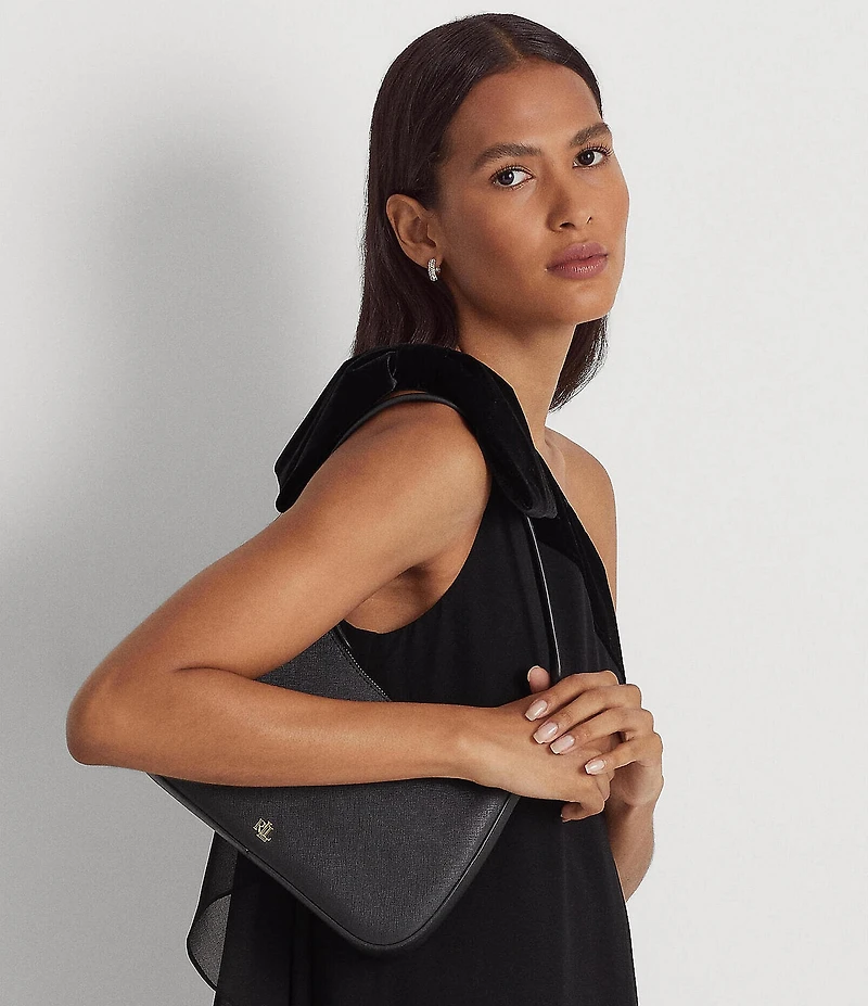 Lauren Ralph Lauren Danni 26 Medium Crosshatch Leather Shoulder Bag