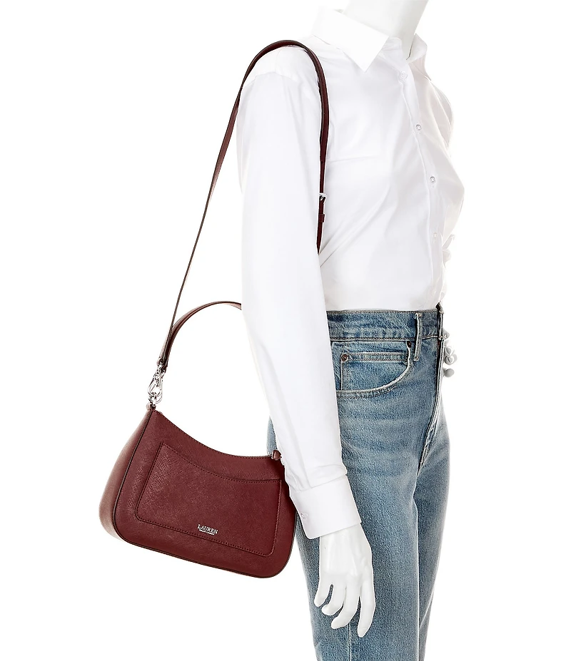 Lauren Ralph Lauren Danni 26 Medium Crosshatch Leather Shoulder Bag