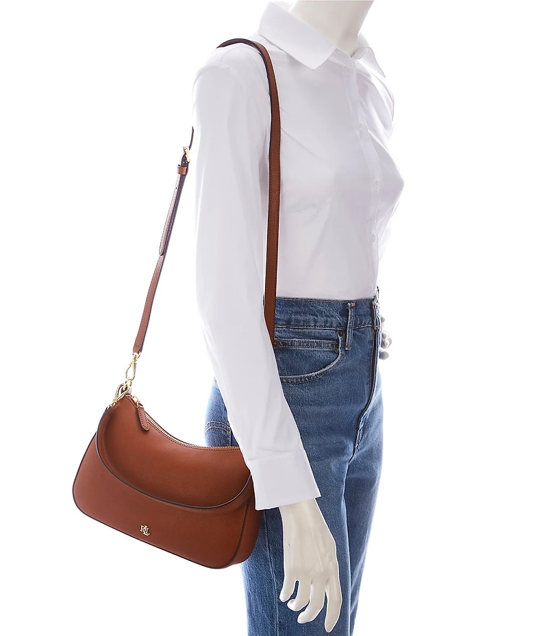 Lauren Ralph Lauren Danni 26 Medium Crosshatch Leather Shoulder Bag