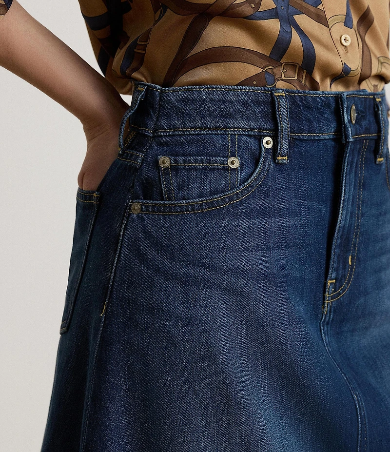 Lauren Ralph Lauren Denim Midi Length A-Line Skirt