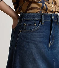 Lauren Ralph Lauren Denim Midi Length A-Line Skirt
