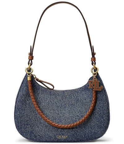 Lauren Ralph Lauren Denim Medium Marcy Zip Braided Strap Shoulder Bag