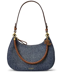 Lauren Ralph Lauren Denim Medium Marcy Zip Braided Strap Shoulder Bag