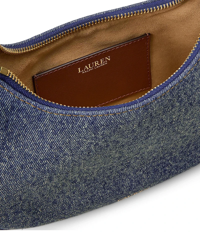 Lauren Ralph Lauren Denim Medium Marcy Zip Braided Strap Shoulder Bag