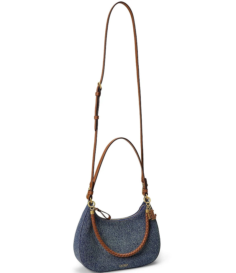 Lauren Ralph Lauren Denim Medium Marcy Zip Braided Strap Shoulder Bag