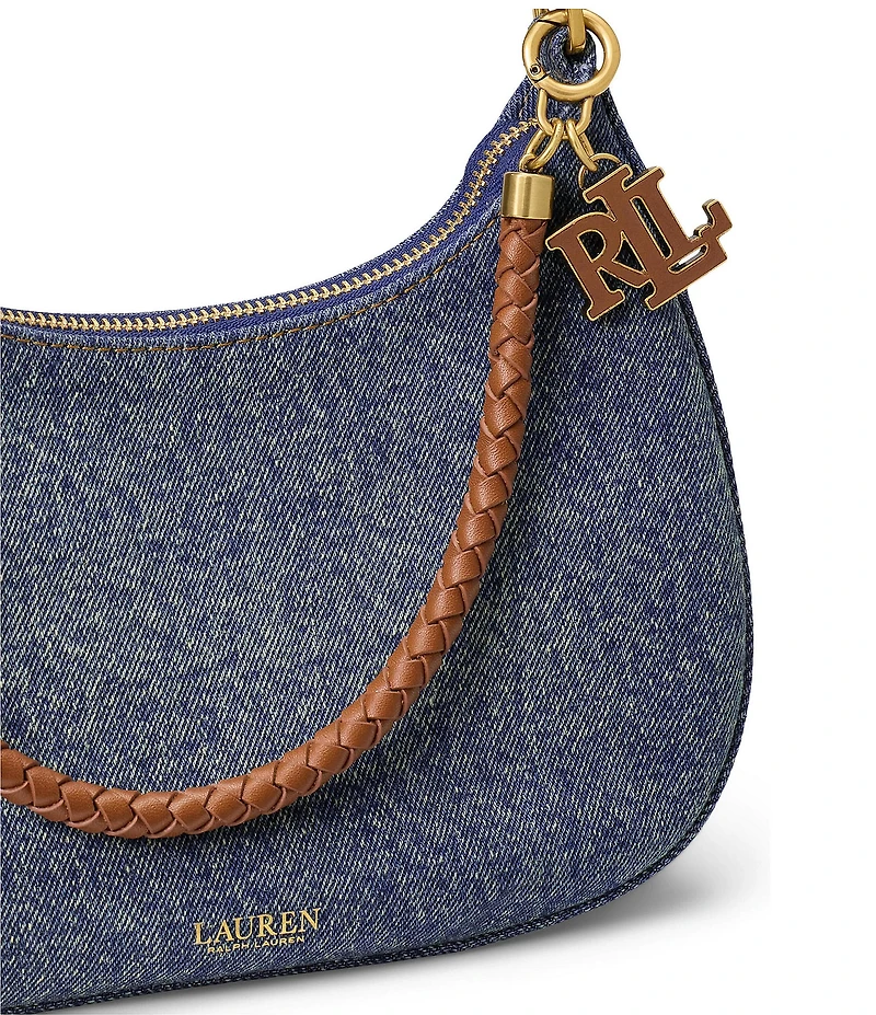 Lauren Ralph Lauren Denim Medium Marcy Zip Braided Strap Shoulder Bag