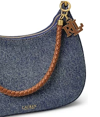 Lauren Ralph Lauren Denim Medium Marcy Zip Braided Strap Shoulder Bag