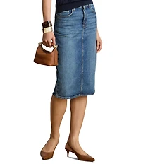 Lauren Ralph Lauren Denim Mid Rise Knee Length Pencil Skirt