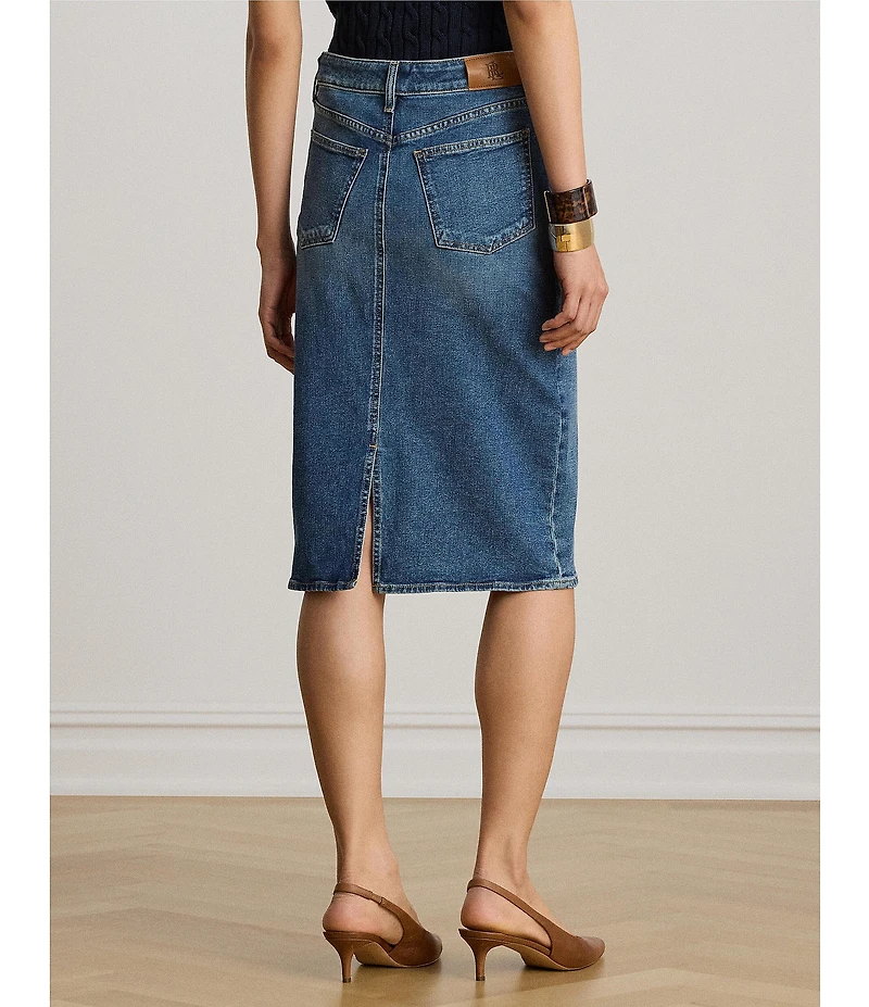 Lauren Ralph Lauren Denim Mid Rise Knee Length Pencil Skirt