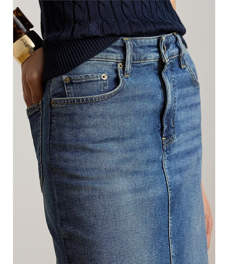 Lauren Ralph Lauren Denim Mid Rise Knee Length Pencil Skirt