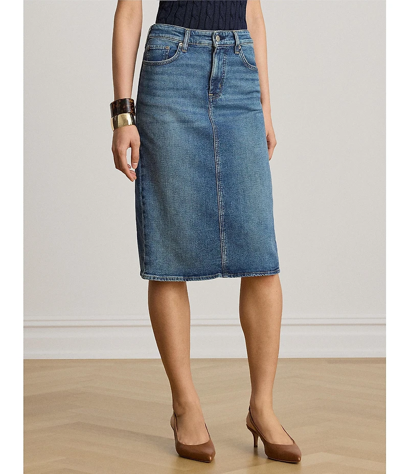 Lauren Ralph Lauren Denim Mid Rise Knee Length Pencil Skirt