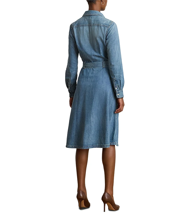 Lauren Ralph Lauren Denim Point Collar Long Sleeve Belted Shirtdress