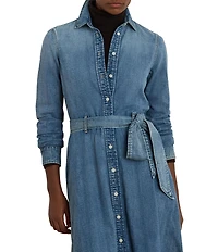 Lauren Ralph Lauren Denim Point Collar Long Sleeve Belted Shirtdress