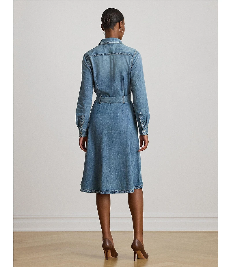 Lauren Ralph Lauren Denim Point Collar Long Sleeve Belted Shirtdress