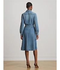 Lauren Ralph Lauren Denim Point Collar Long Sleeve Belted Shirtdress